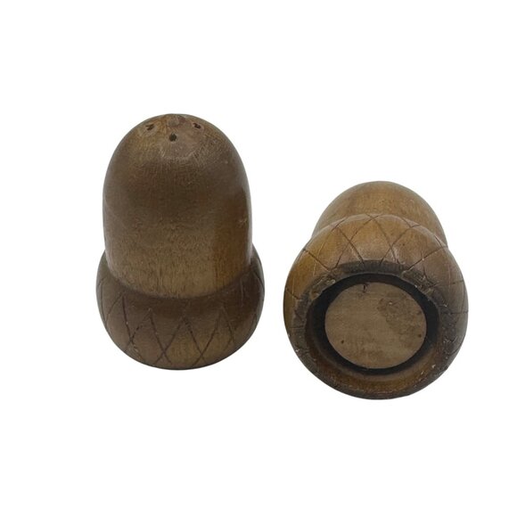 Vintage Wooden Acorn Shaped Salt & Pepper Shakers - Picture 3 of 5
